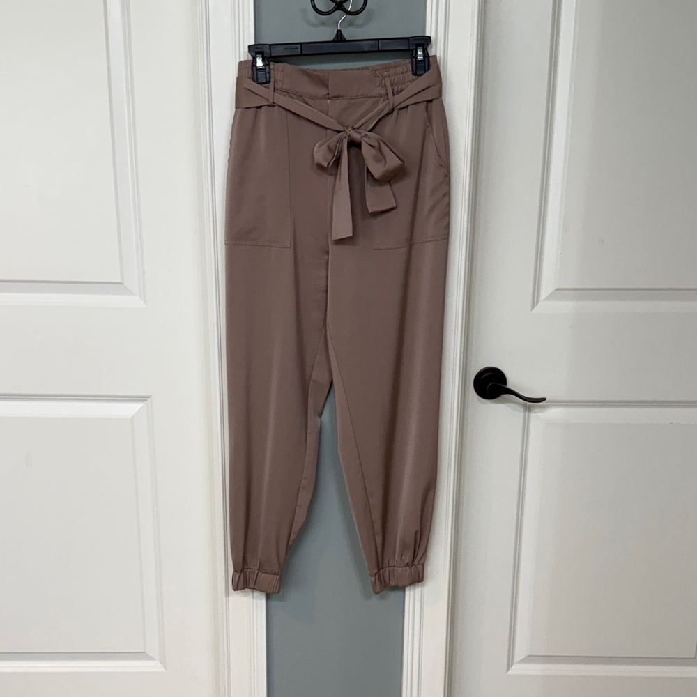 Women's Tan Tie-Waist Jogger Pants